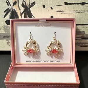 True to form coral stone with CZ crab earrings